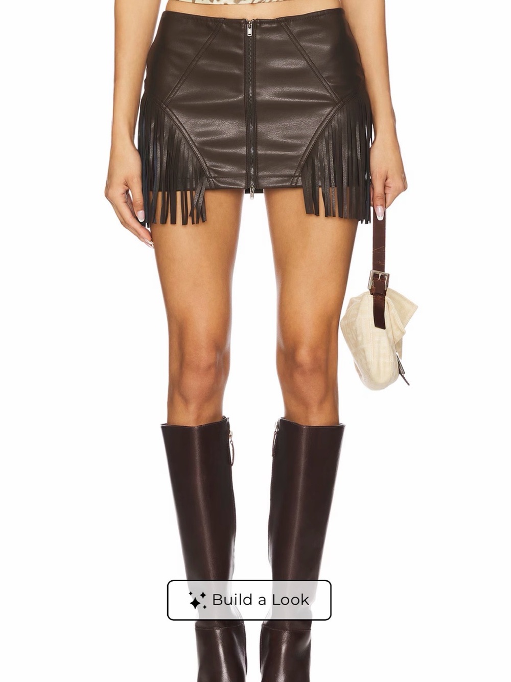 Nwt Revolve superdown brown Fringe Leather Mini Skirt